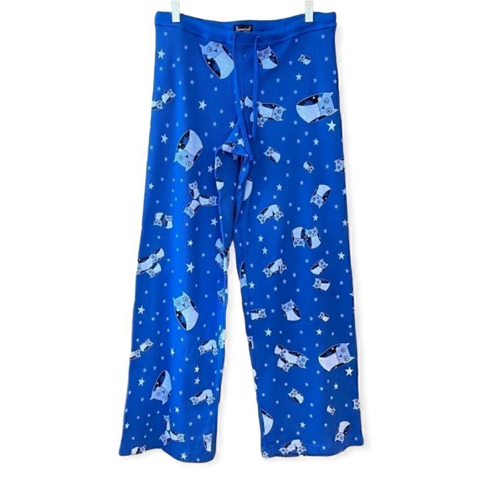 The Pajama Gram Sz M Royal Blue Hootie Owl Cotton Drawstring Pajama Bottoms